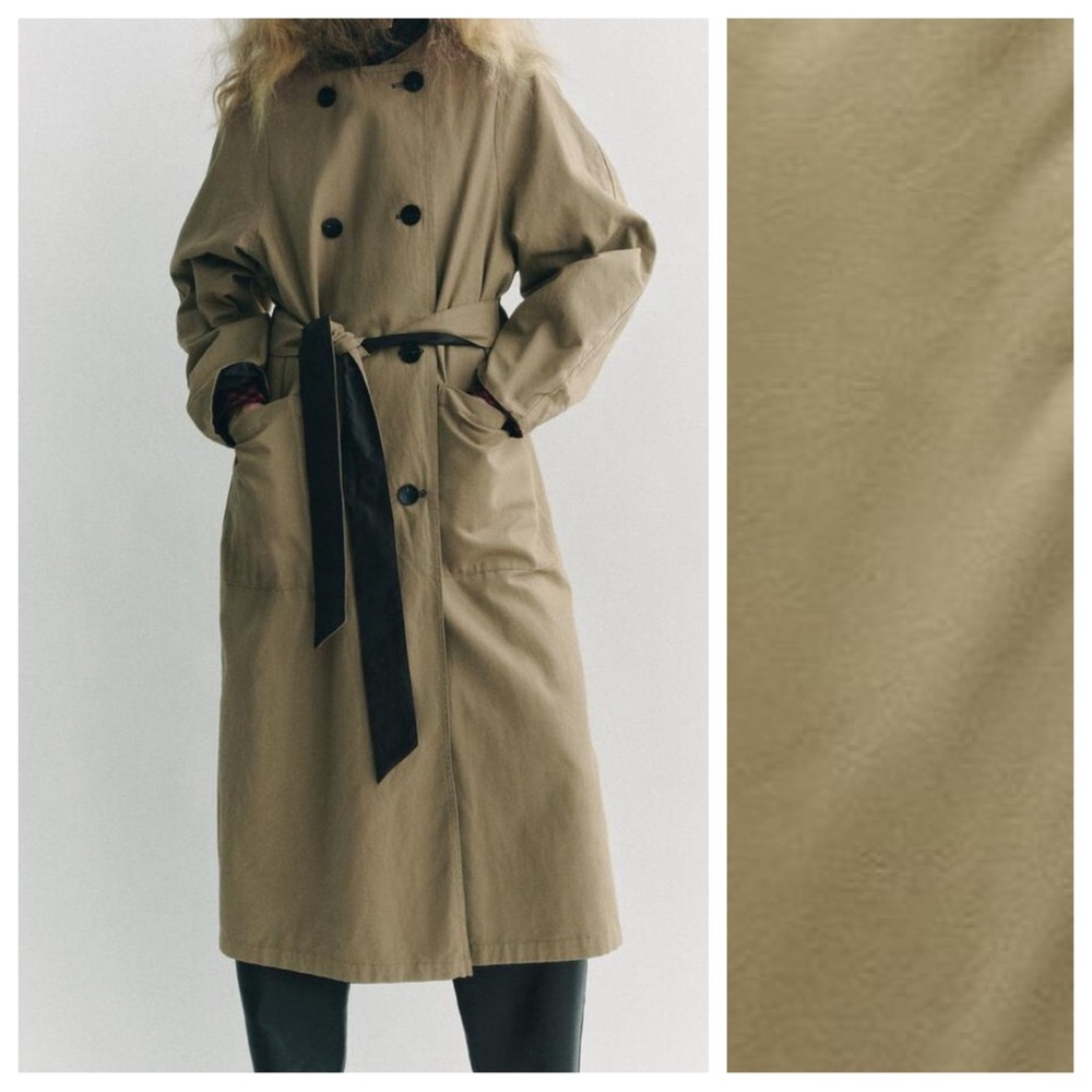 NWT. Zara ZW Collection Brown/Ecru Reversible Collared Trench Coat. Size XS. - Picture 7 of 16